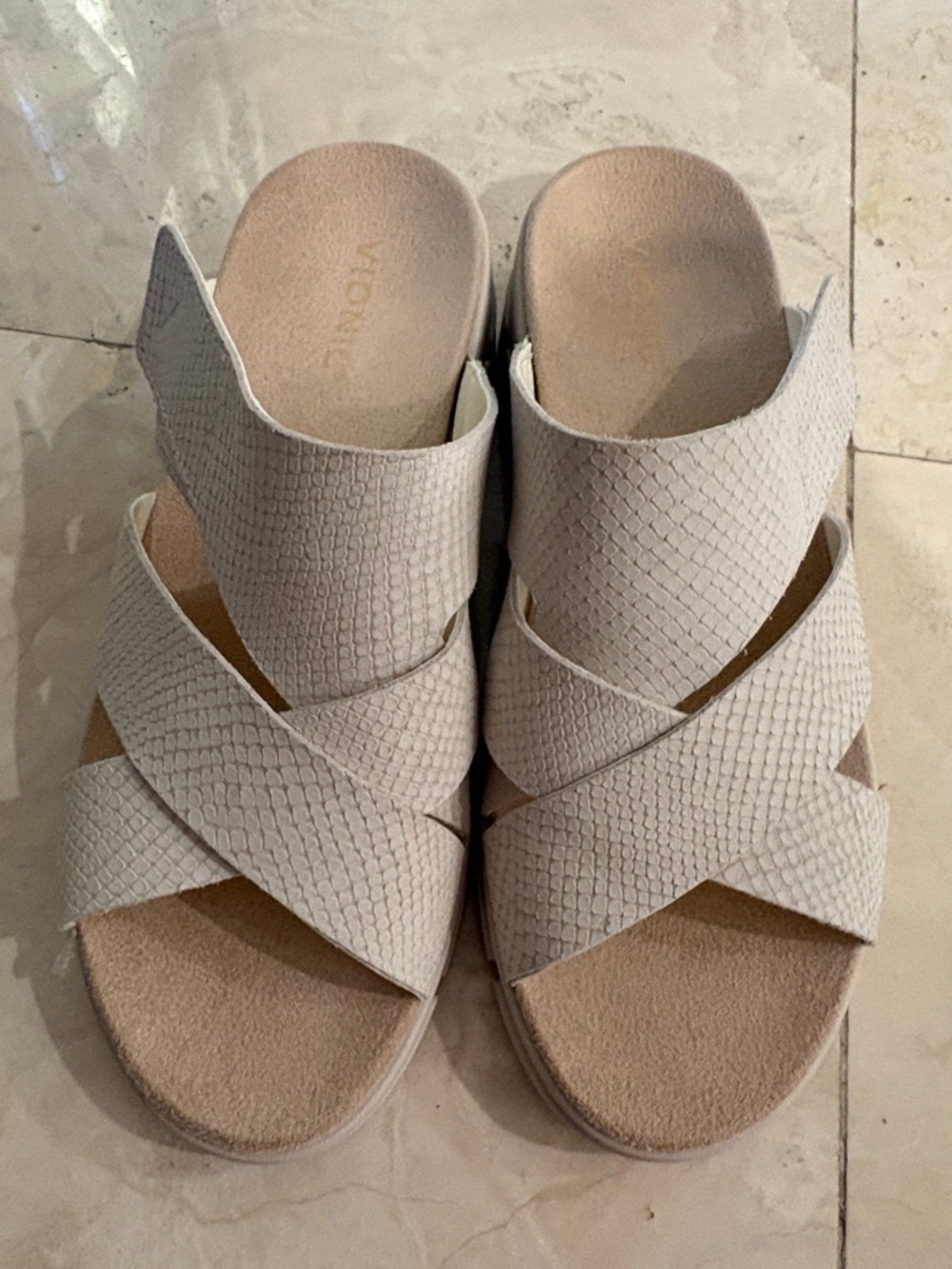 Vionic Uptown Sunset Ivory Crisscross Slide Sandals - Picture 6 of 8